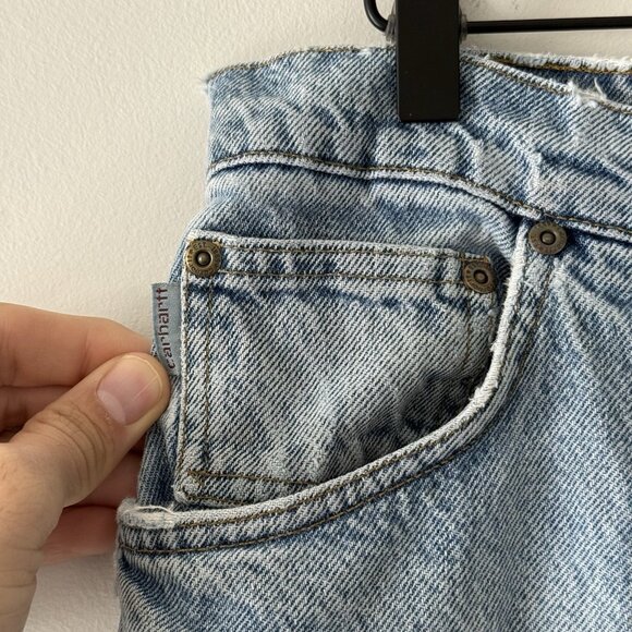 Vtg Carhartt Denim Jeans Mens MEASURES APPROX  32X28.5 Made USA Gorp Work - Picture 9 of 16